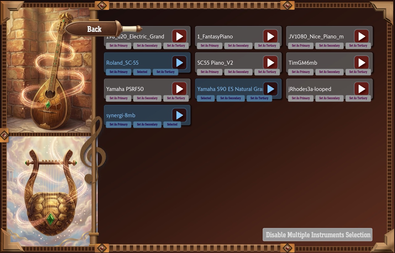 Instrument selection view one