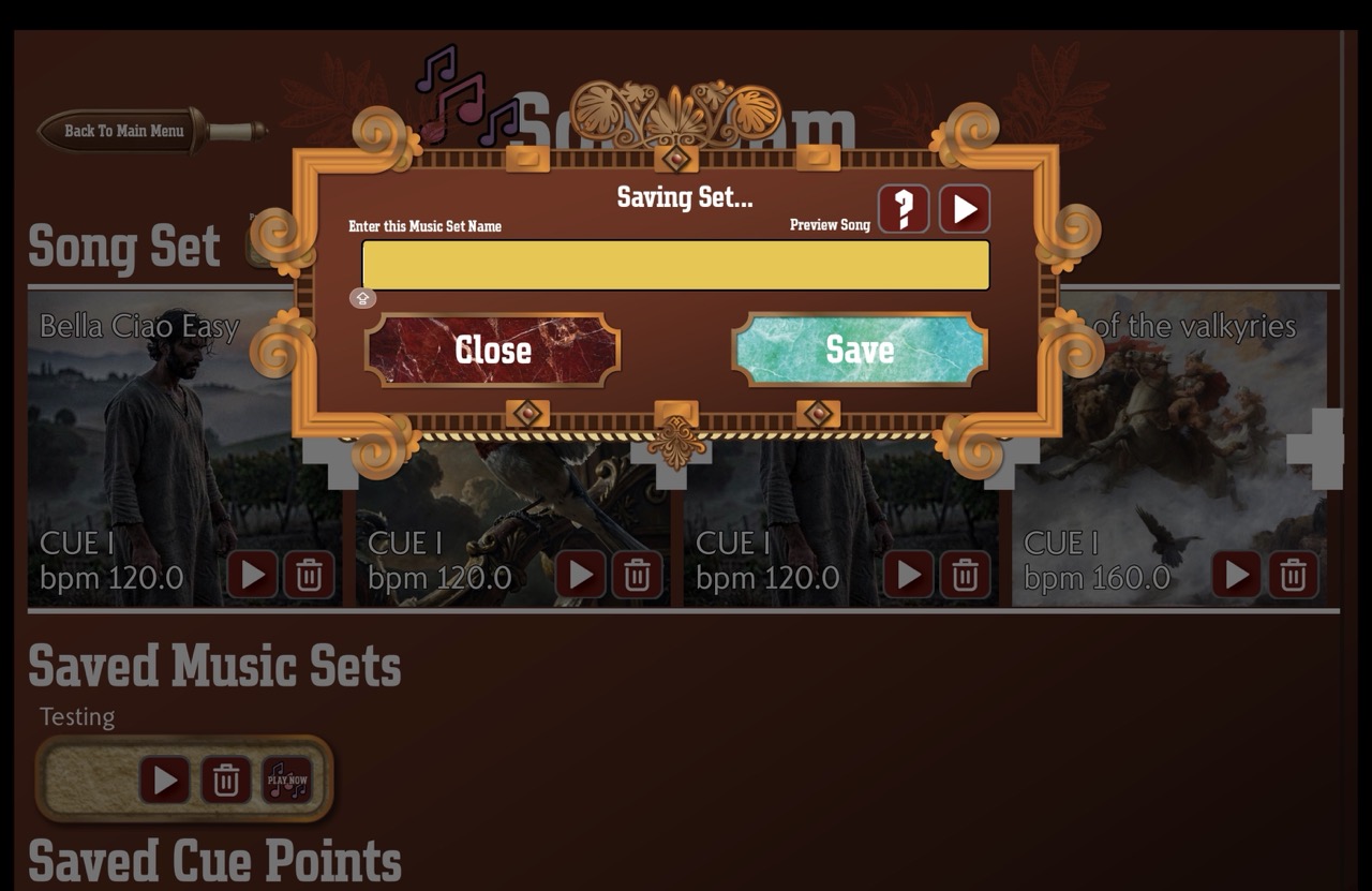 Custom song set building preview
